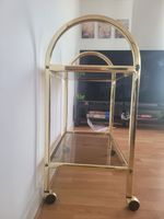 Vintage Trolley Bar Cart Gold-plated Aluminum Glass Shelves