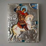 Orthodox Catholic Russian Icon St George Riza Oklad Linden Wood Byzantine Import