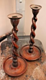 Pair of Dark Wood Barley Twist Candlesticks Candle Holders