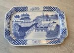 Beautiful Vintage Chinese Blue & White Ceramic Hand Painted Serving Plate