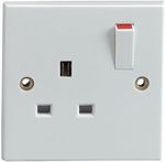 Single Socket 1 Gang DP Switched Plug Socket White Square Edge Wall Outlet 13A