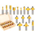 16PCS Router Bits Set 1/4" Tungsten Carbide Tipped TCT Shank Wood Sealed Bearing