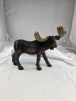 Vintage Unique Large Life Like Resin Faux Wood Bull Moose Figure. 14 X 12 