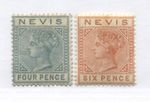 Nevis 1884 4d and 1886 6d mint o.g. hinged