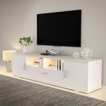 LED TV Stand Cabinet Unit Modern High Gloss MDF Entertainment RGB Lights White