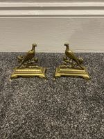 Antique Victorian Brass Pair Of Pheasant Mantle Piece Ornaments