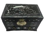 Vintage Korean Black Lacquer & Mother Of Pearl Jewelry Box 1953