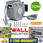 20m Garden Patio Hose Reel Wall Mounted Retractable Auto Rewind Pipe 180 Swivel