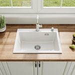 Granite Composite Kitchen Sink 60x45cm White Single Bowl with Waste Modern HOROW
