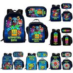 Kids Geometry Dash School Backpack Insulated Lunch Bag Rucksack Pencil Case gift