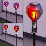 Pack of 2 Solar SMD LED Hot Air Balloon Flame Effect Outdoor Garden Stake Lights
