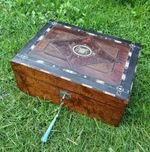 Antique Edwardian Writing Slope, Quality Inlay and Yew Wood