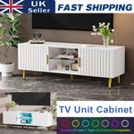 Modern White TV Unit 140cm TV Cabinet Stand High Gloss Door RGB LED Lights