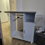 Ironing Board with Storage Cabinet, Foldable Ironing Station on Wheels, White