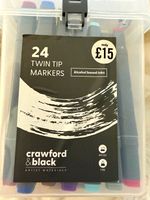 Crawford & Black 24 Twin Tip Markers Set, Alcohol Based Inks, Storage Case