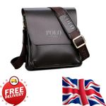 Mens Leather Shoulder Bag POLO Crossbody Business Messenger Vertical Handbag UK