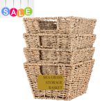 Set of 4 Seagrass Storage Baskets, Sturdy, Rustic, Boho Style, Fits Shelves