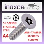 5-LOBE TORX PIN CSK COUNTERSUNK PENTALOBE STAINLESS A4 SCREW M3 M4 M5 M6 M8