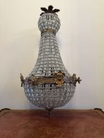 Small Glass Gilt Brass Bag Lady Chandelier Empire Style Hanging Lighting