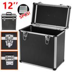Vinyl LP Storage Box 12" Vinyl Record Storage Case Heavy Duty Lockable Box Black