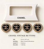 4x Stunning rare Vintage Chanel Buttons Gem 22mm gold rare heart black enamel