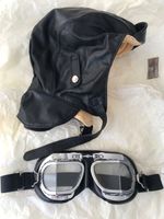 CONNOLLY SHOP LEATHER HELMET & CONNELY/HALCYON GOGGLES PRE-OWND BUT UNWORN