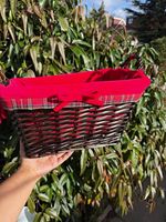 Christmas Festive Medium Wicker Hamper Basket Red Lining Bow Plaid Trim