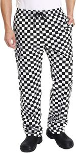 BLACK CHECK CHEF TROUSER WITH ELASTIC WAIST DRAWSTING BAGGY CHEF UNIFORM UNISEX