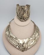 Vtg Brutalist Carvalho Ernandes Rigid Collar Brass Necklace Wide Cuff Set 1970s