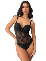 Pour Moi Rebel Body Strapless Padded Sexy Underwired Black Lace Bodysuit 84010