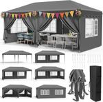 3x6m Heavy Duty Gazebo Marquee Pop-up Waterproof Garden Party Tent w/ Sides Grey
