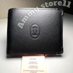 CARTIER Black Leather Bifold Wallet Palladium Corner Hardware Men's Rare
