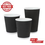 Black Disposable Coffee Cups Black Triple Wall Takeaway Cups 8oz, 12oz, 16oz
