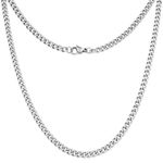 Mens Chain Necklace Silver Hip Hop Thick Stainless Steel Cuban Curb Link 2/4/6mm