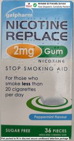Galpharm Nicotine 2mg Gum 36 Sugar Free Peppermint Stop Smoking Flat Pack