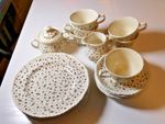ADAMS "Sprig" Brown England Plate Cup Saucer Sugar Pot Creamer