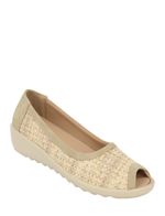 Ladies Wide E Fit Raffia Effect Peep Toe Shoe – 1.5" Wedge & Padded Insole by
