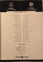 Everton V Chralsea Official Team Sheet