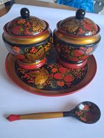 Russian Khokhloma Hand-Painted Wooden Condiment/Table Set-Semyonov