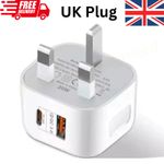 Fast Charging Dual Port Plug 20W - Type C & USB A Charger Adapter for UK Device