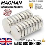 Strong Neodymium N52 Fasteners Strong Various Size 2-40mm DIY Craft Disc Magnets