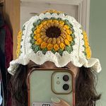 Women’s Crochet Sunflower Bucket Hat White/Yellow/Green/Brown One Size Spring