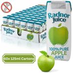 Radnor Apple Juice 100% Pure 60 x 125ml Carton Tetra Packs with No Straw Needed