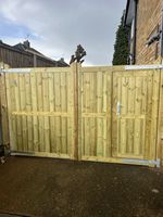 Tanalised Timber Lodge Style Driveway Gates With Pedestrian Door 8ft W X 6ft H