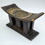Vintage Hand carved Wooden Ghana Ashanti Stool Africa Brass Copper Bead Work 