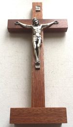 WOOD STANDING CRUCIFIX   8.5"   Mahogany