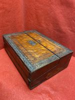 Writing Slope Antique Wooden Box Brass Inlaid Detail Campaign For Restoration AF