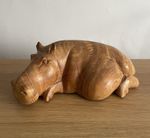 Vintage African Hand Carved Wooden Hippopotamus Wild Safari Animal Sculpture