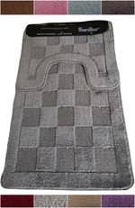 2 Piece Bath Mat Set Non Slip Toilet Pedestal Rug Shower Bathroom Soft Check