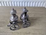 Silver Plates Salt and Pepper Pots Set of  2  plus a cart mount  ( 3 pieces )